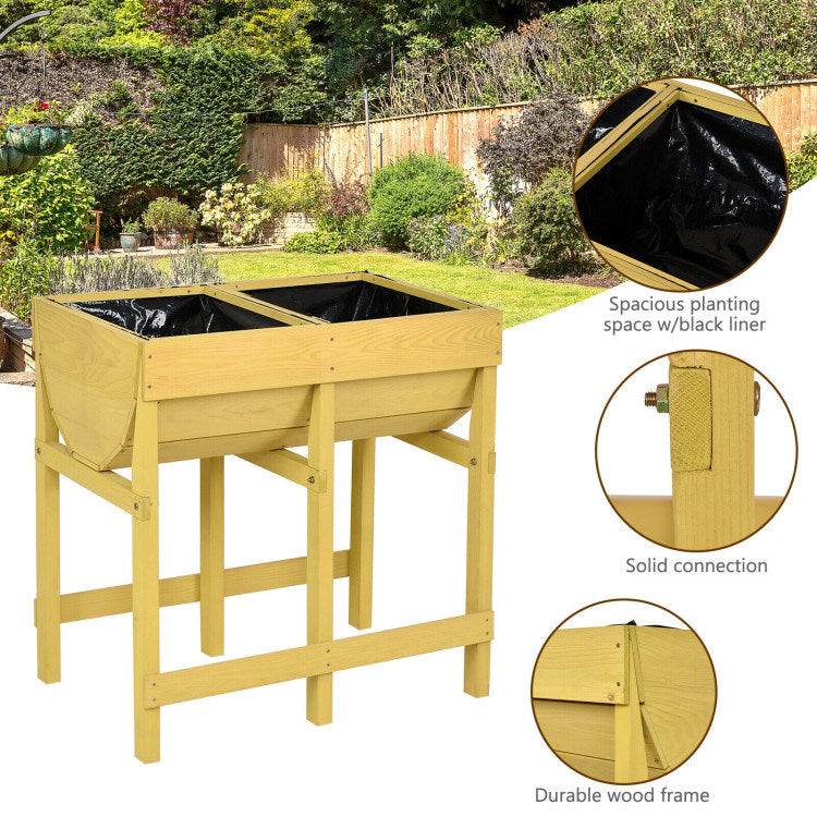 Raised Wooden Planter Vegetable Flower Bed with Liner Doba